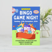 Blaue und grüne lustige Bingo-Spielabend-Einladung Einladung (Stehend Vorderseite)