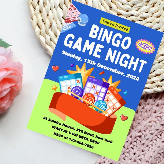 Blaue und grüne lustige Bingo-Spielabend-Einladung Einladung