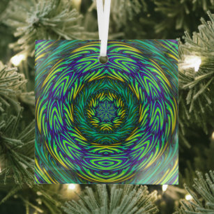 Blaue und grüne Mandala Beveled Glass Ornament