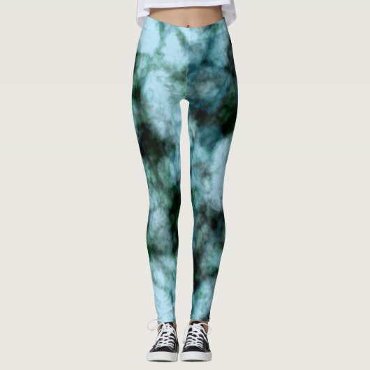 Blaue und grüne Marmor Leggings (Vorderseite)