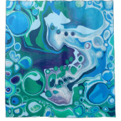 Blaue und grüne Marmorflüssigkeit Kunst Duschvorhang (Vorderseite)