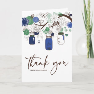 Blaue und grüne Mason-Glas-Hochzeits-Dankeskarten Dankeskarte
