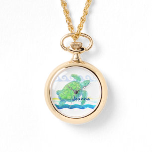 Blaue und grüne Meeresschildkröte Armbanduhr