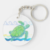 Blaue und grüne Meeresschildkröte Schlüsselanhänger (Rückseite)