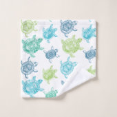 Blaue und grüne Meeresschildkröten Badhandtuch Set (Waschlappen)