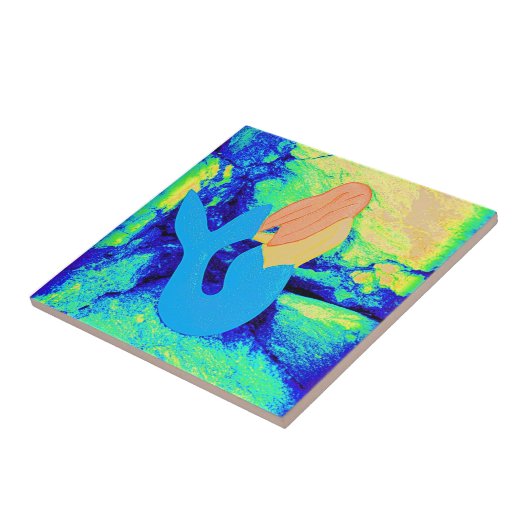 Blaue und grüne Meerjungfische Fliese (Seite)