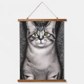 Blaue und grüne Mit Augen Katzen Schwarze und Weiß Wandteppich Mit Holzrahmen (Vorderseite)