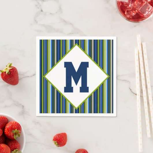 Blaue und grüne Mit Monogramm Cocktails Napkins Serviette (Beispiel)