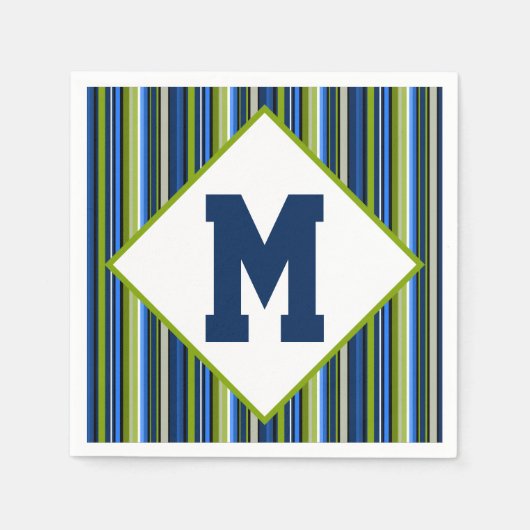 Blaue und grüne Mit Monogramm Cocktails Napkins Serviette (Vorderseite)
