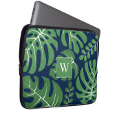 Blaue und grüne Mit Monogramm Monstera-Blätter Laptopschutzhülle (Vorne Rechts)