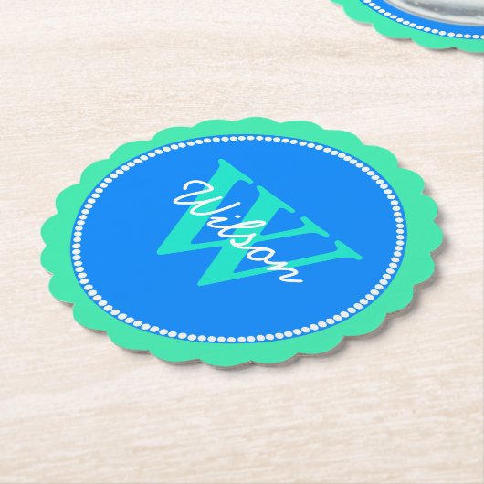 Blaue und grüne mit Monogramm PapierUntersetzer Untersetzer (angewinkelt)