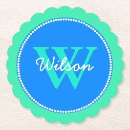 Blaue und grüne mit Monogramm PapierUntersetzer Untersetzer
