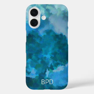 Blaue und grüne moderne Wasserfarbe individuell mo iPhone 16 Hülle