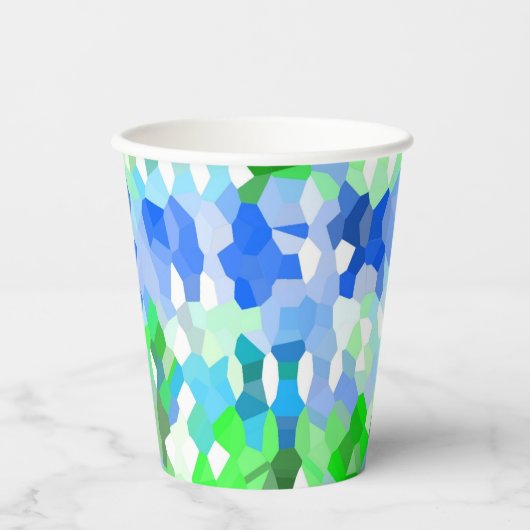 Blaue und grüne Mosaike Pappbecher (Vorderseite)