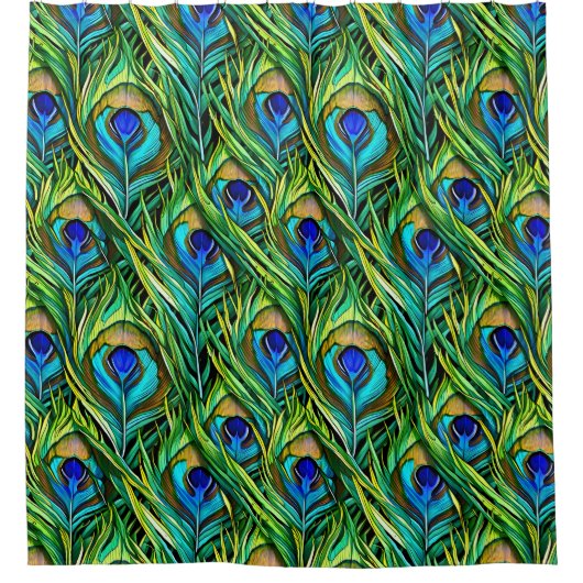 Blaue und grüne Pfauenfeathers Collage Duschvorhang (Vorderseite)