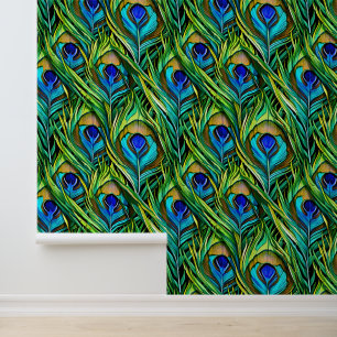 Blaue und grüne Pfauenfeathers Collage Tapete