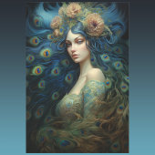 Blaue und grüne Pfauenfedern ein Frauenportrait Geschenkpapier Set