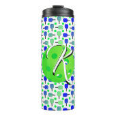 Blaue und grüne Pickleball-Paddle Mit Monogramm Thermosbecher (Vorderseite)