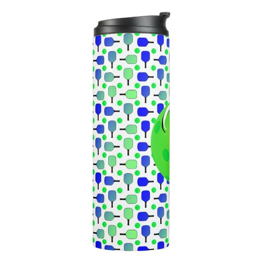 Blaue und grüne Pickleball-Paddle Mit Monogramm Thermosbecher (Nach links gedreht)