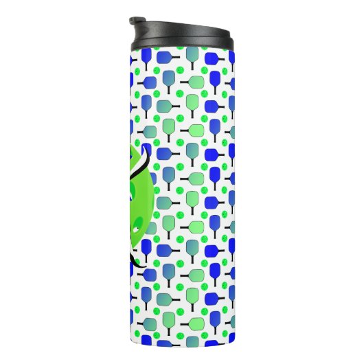 Blaue und grüne Pickleball-Paddle Mit Monogramm Thermosbecher (Nach rechts gedreht)