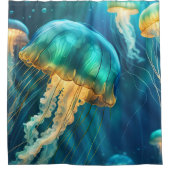 Blaue und grüne Quallen Duschvorhang (Vorderseite)