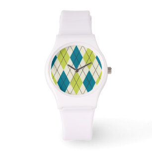 Blaue und grüne Raute Armbanduhr
