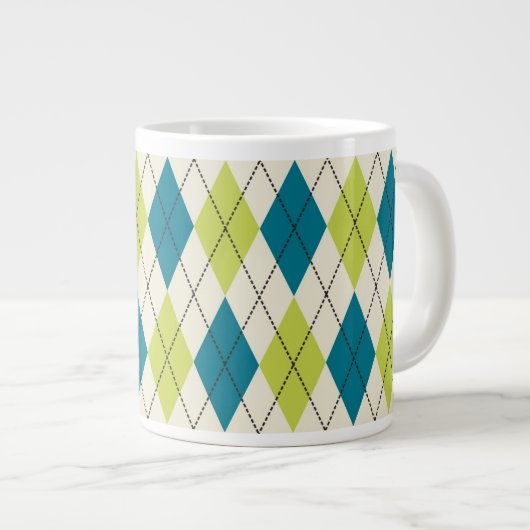 Blaue und grüne Raute Jumbo-Tasse (Vorderseite Rechts)