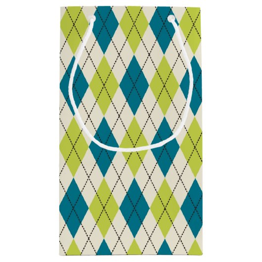 Blaue und grüne Raute Kleine Geschenktüte (Rückseite)