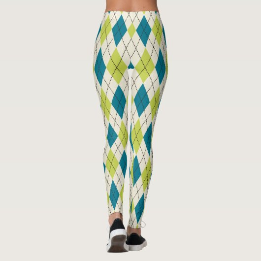 Blaue und grüne Raute Leggings (Rückseite)