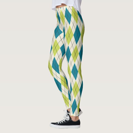 Blaue und grüne Raute Leggings (Links)