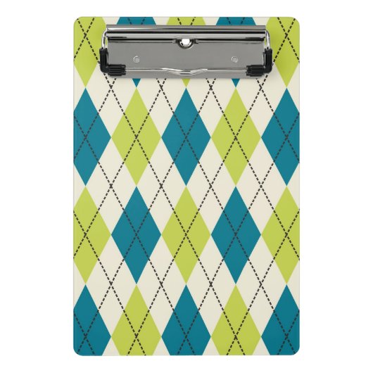 Blaue und grüne Raute Mini Klemmbrett (Vorderseite)
