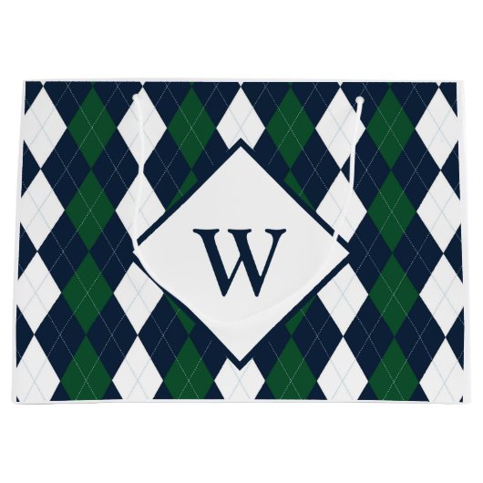 Blaue und grüne Raute Mit Monogramm große Geschenk Geschenktüte (Vorderseite)