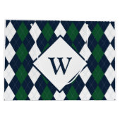Blaue und grüne Raute Mit Monogramm große Geschenk Geschenktüte (Rückseite)