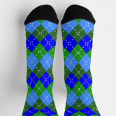 Blaue und grüne Raute mit weißem Stitching Socken (Oben)