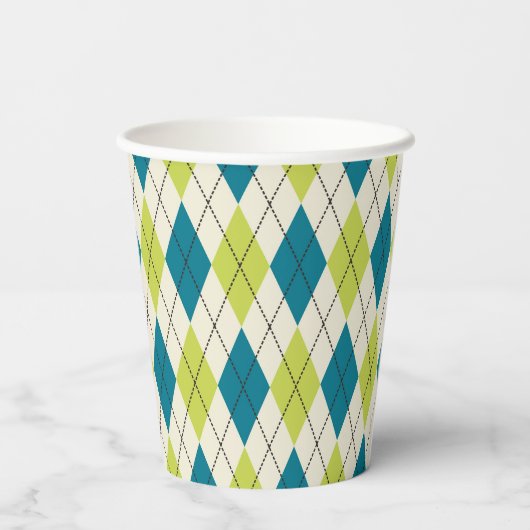 Blaue und grüne Raute Pappbecher (Rückseite)