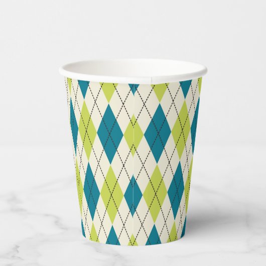 Blaue und grüne Raute Pappbecher (Rechts)