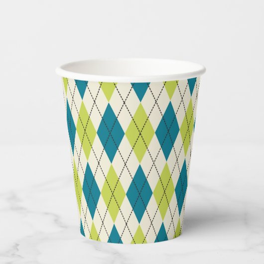 Blaue und grüne Raute Pappbecher (Vorderseite)