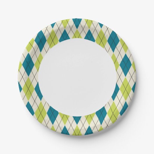 Blaue und grüne Raute Pappteller (Vorderseite)