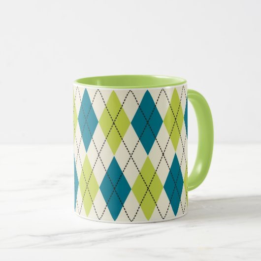 Blaue und grüne Raute Tasse (VorderseiteRechts)