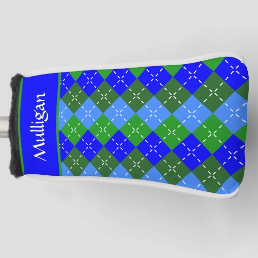Blaue und grüne Raute Weißklemme Personalisiert Golf Headcover (Vorderseite)