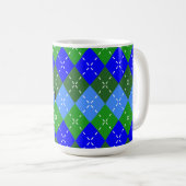Blaue und grüne Raute Weißklemme Personalisiert Kaffeetasse (VorderseiteRechts)