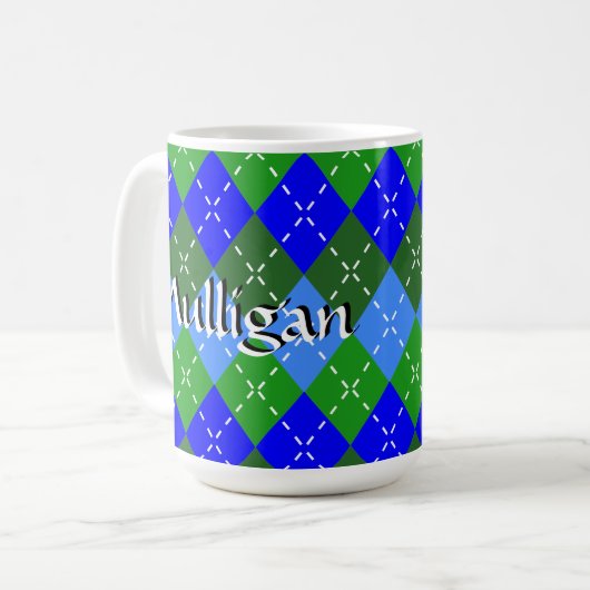 Blaue und grüne Raute Weißklemme Personalisiert Kaffeetasse (Vorderseite Links)