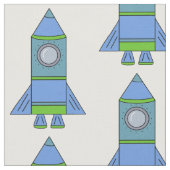 Blaue und grüne Rocket-Raum-Muster-Kinder Stoff (Nahaufnahme)