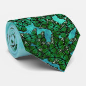 Blaue und grüne Schmetterlinge, Insektenmuster Krawatte (Gerollt)
