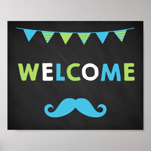 Blaue und grüne Schnurrbart - Begrüßungszeichen Poster (Vorne)