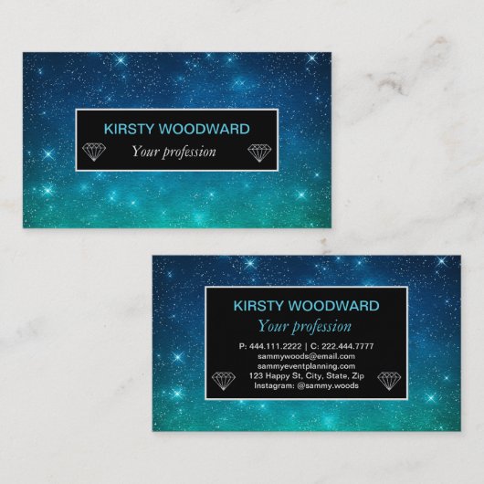 Blaue und grüne Stars Gradient Twilight Visitenkarte (Vorne/Hinten)