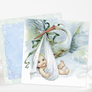Blaue und grüne Storch-Baby-Party Einladung