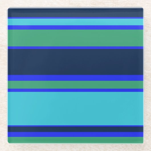 Blaue und grüne Streifen Glasuntersetzer (Vorderseite)