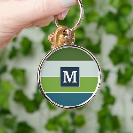 Blaue und grüne Streifen mit Monogram Schlüsselanhänger