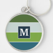 Blaue und grüne Streifen mit Monogram Schlüsselanhänger (Vorne)